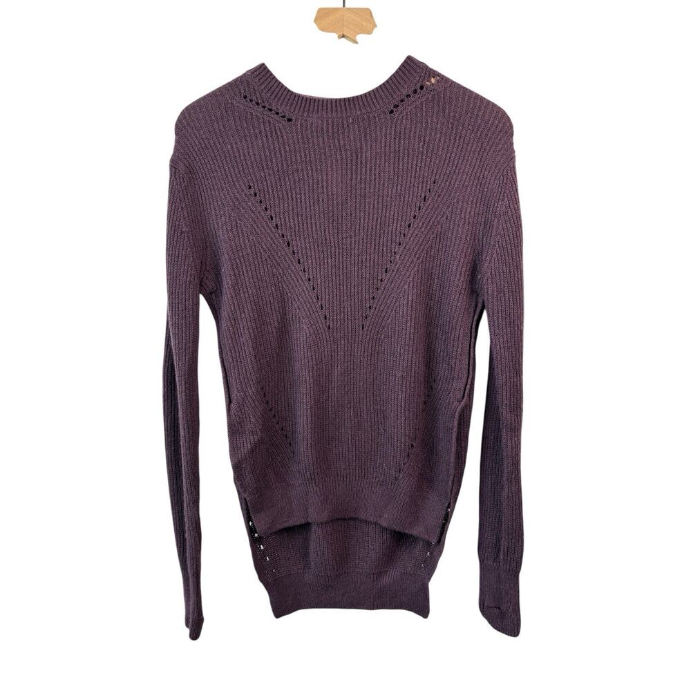 Lululemon Womens Sweater 4 Purple Seva Black Cherry 100% Merino Wool Thumbholes‎